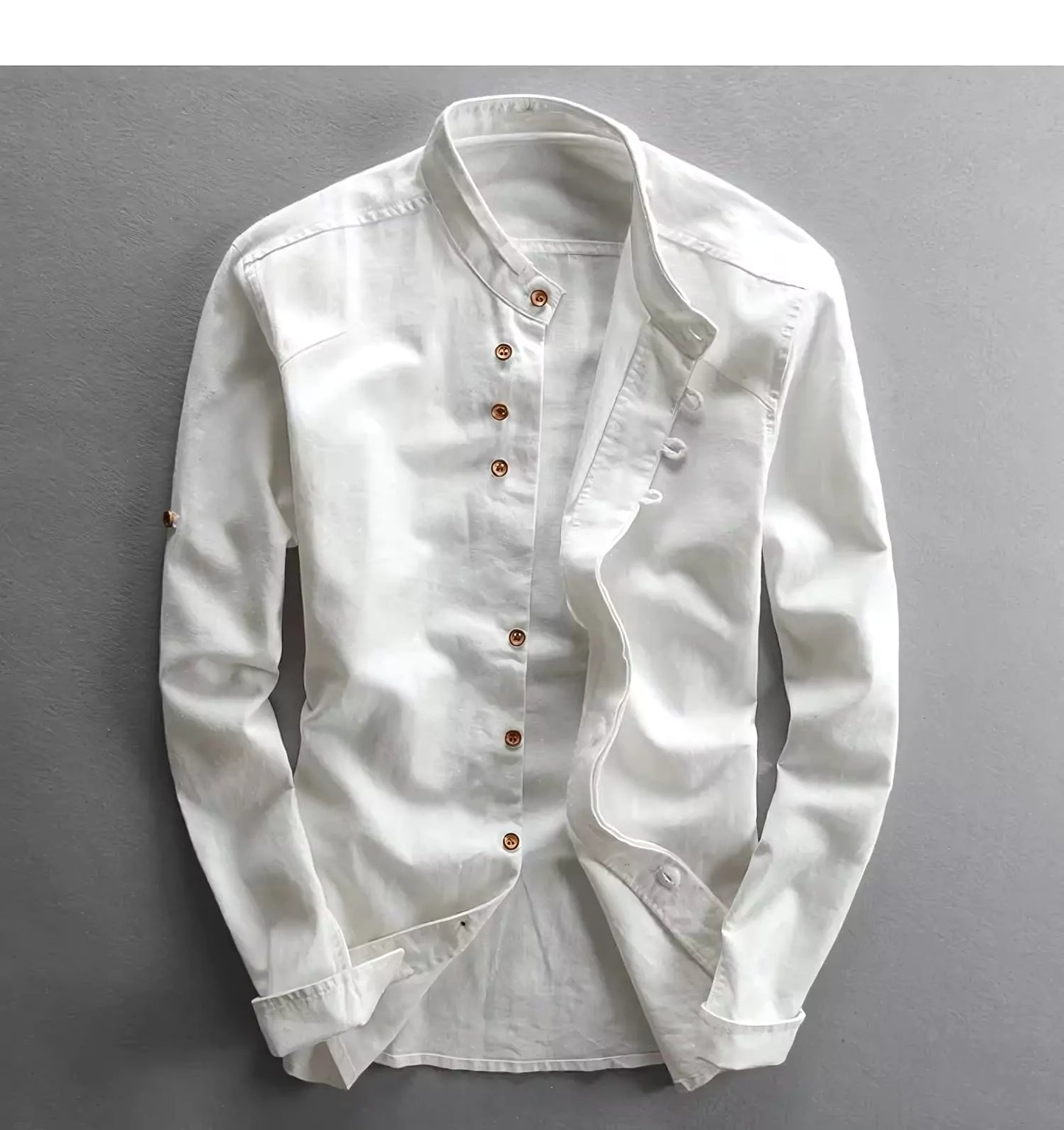 Vintage Linen Blend Stand Collar Shirt -  #  shirt Linen-Cotton Shirt: Breathable Comfort, Asian & Classic Style  