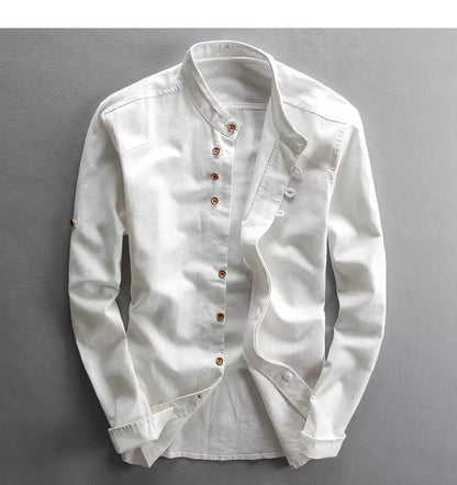 Vintage Linen Blend Stand Collar Shirt -  #  shirt Linen-Cotton Shirt: Breathable Comfort, Asian & Classic Style  