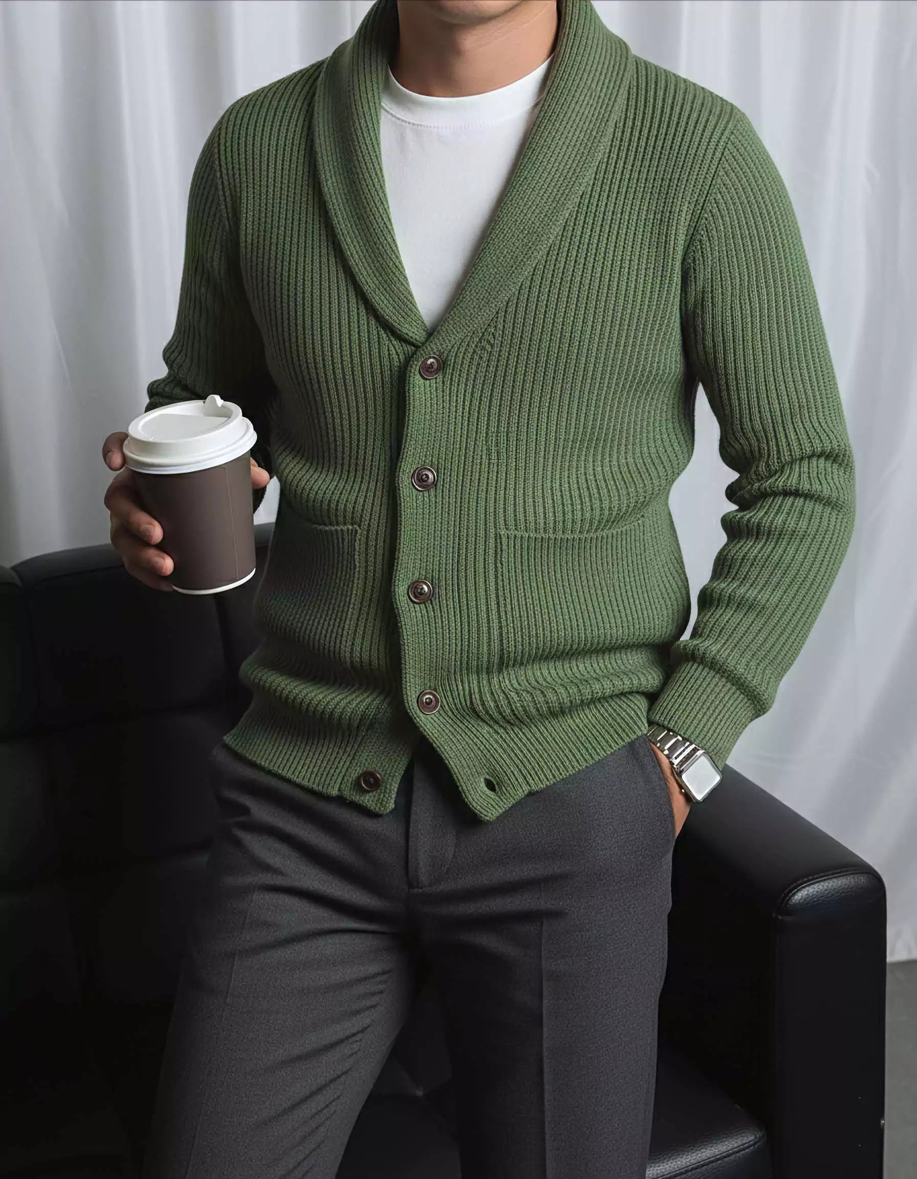 Gentleman Shawl Collar Cardigan - Gentleman Shawl Collar Cardigan Alex Shogun Men's Clothes