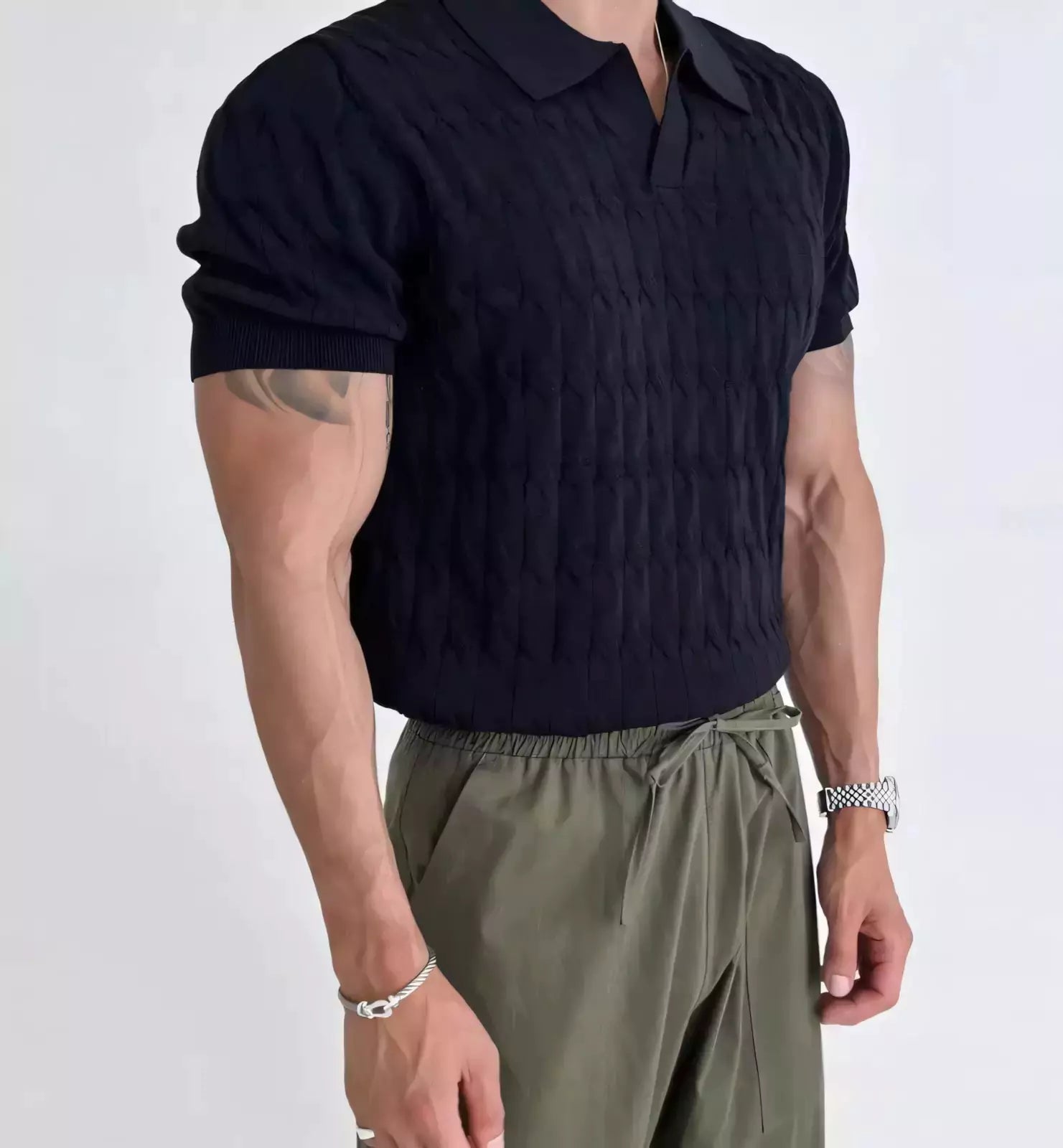 Knitted Jacquard Polo Shirt -  #  Polo Men's Slim Fit Polo Shirt - Knitted Jacquard, Breathable 