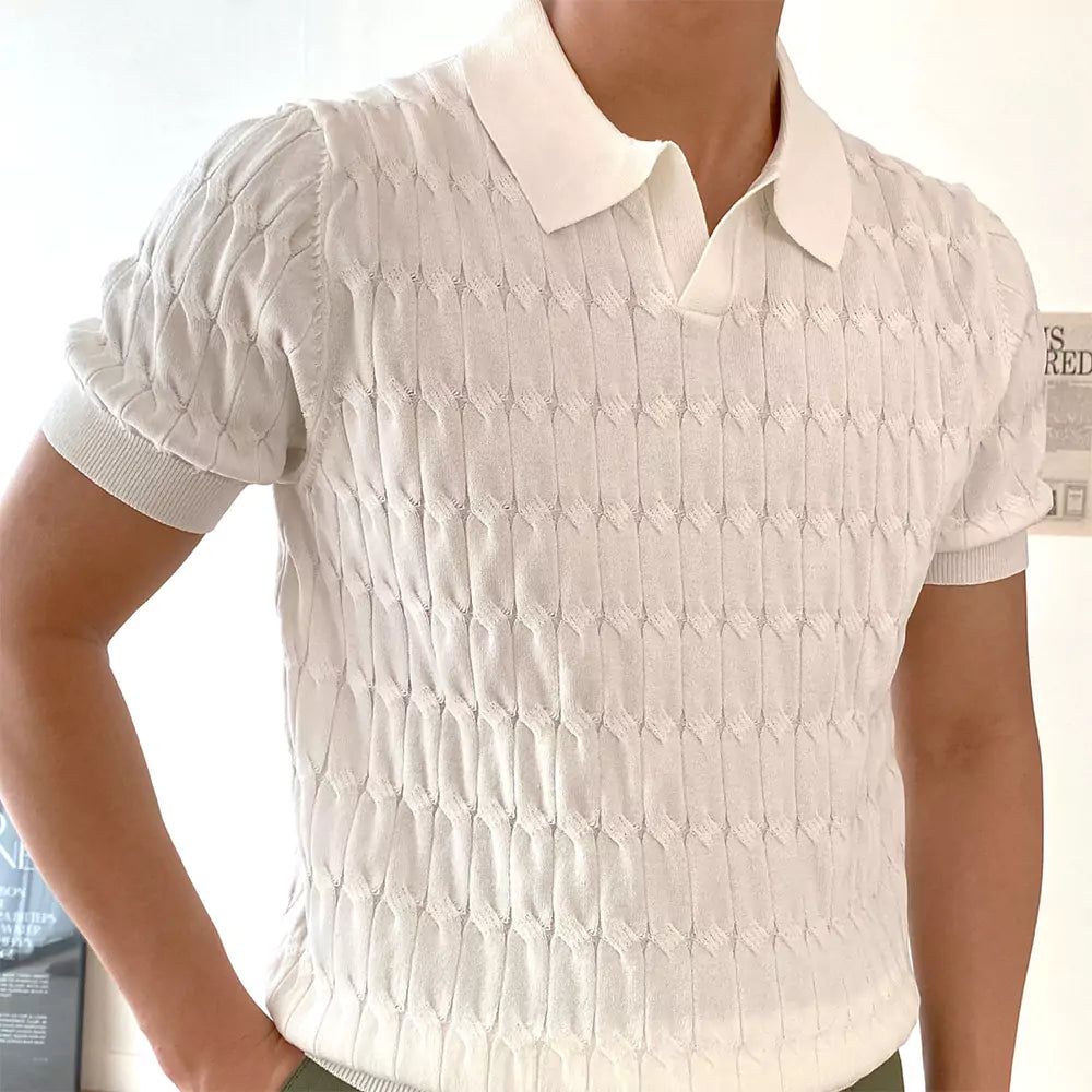 Knitted Jacquard Polo Shirt - Men's Slim Fit Polo Shirt - Knitted Jacquard, Breathable Alex Shogun Men's Clothes