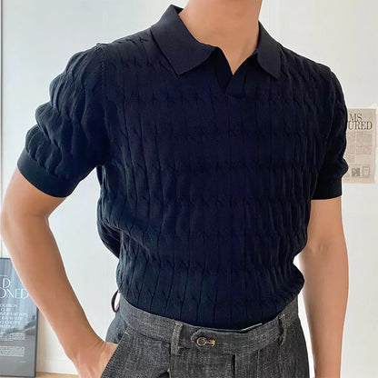 Knitted Jacquard Polo Shirt -  #  Polo Men's Slim Fit Polo Shirt - Knitted Jacquard, Breathable  Men's Knitted Jacquard polo shirt! Breathable keeps you cool, while the slim fit flatters. Short sleeves for all Seasons. Effortless Old money Korean style!