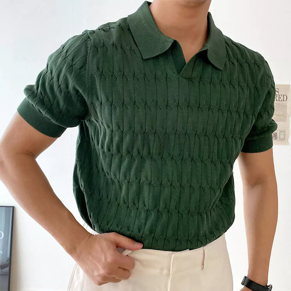 Knitted Jacquard Polo Shirt -  #  Polo Men's Slim Fit Polo Shirt - Knitted Jacquard, Breathable  Men's Knitted Jacquard polo shirt! Breathable keeps you cool, while the slim fit flatters. Short sleeves for all Seasons. Effortless Old money Korean style!