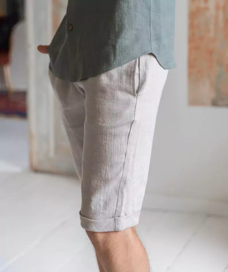 Hampton Linen Shorts - Men's Pure Linen Hampton Linen Shorts Alex Shogun Men's Clothes