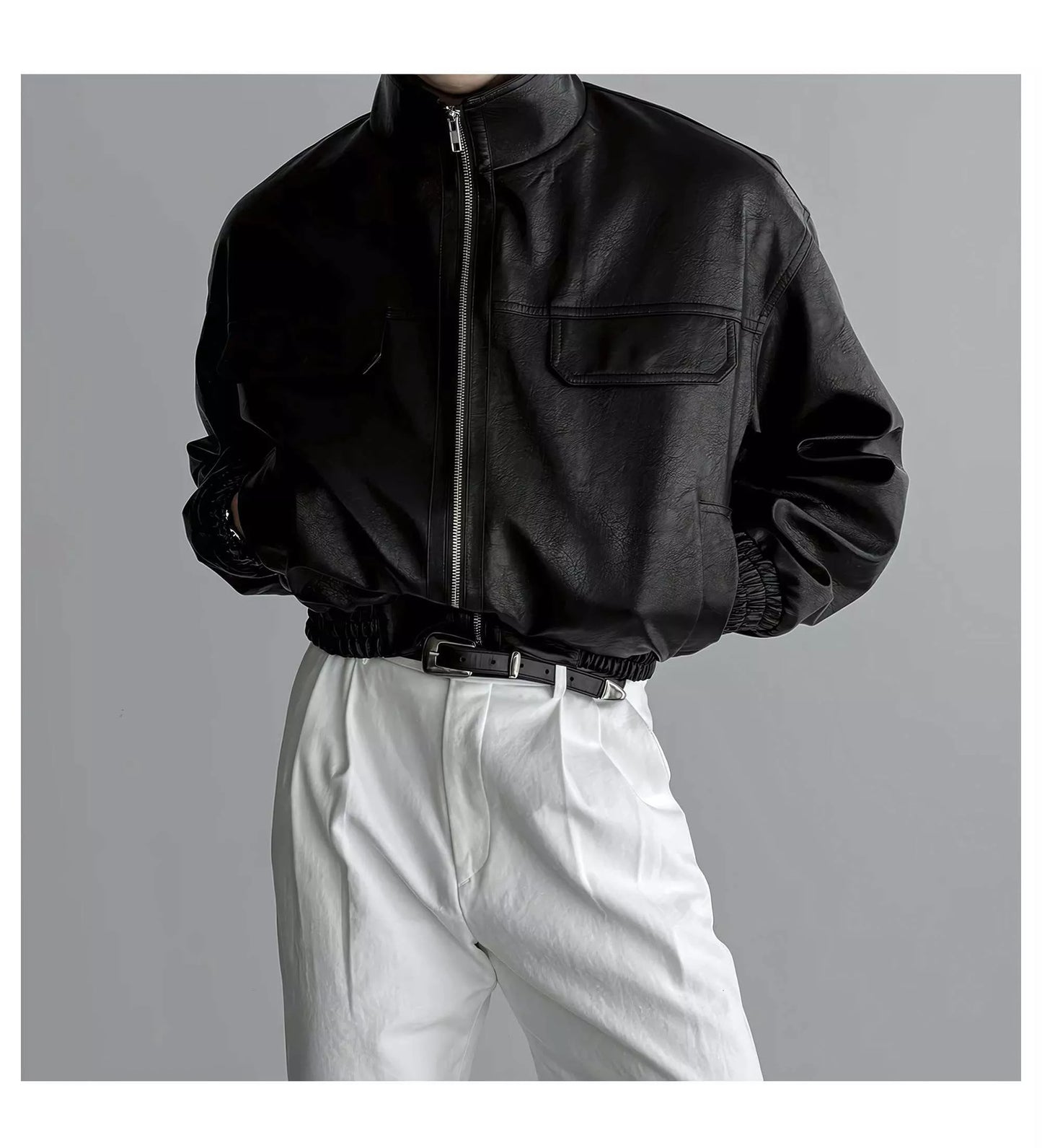 Maverick Stand Collar Leatherette Jacket - Maverick Stand Collar Leatherette Jacket Alex Shogun Men's Clothes