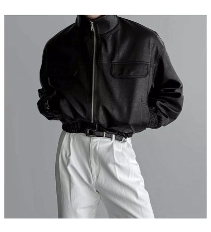 Maverick Stand Collar Leatherette Jacket - Maverick Stand Collar Leatherette Jacket Alex Shogun Men's Clothes