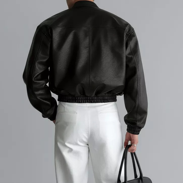 Maverick Stand Collar Leatherette Jacket - Maverick Stand Collar Leatherette Jacket Alex Shogun Men's Clothes
