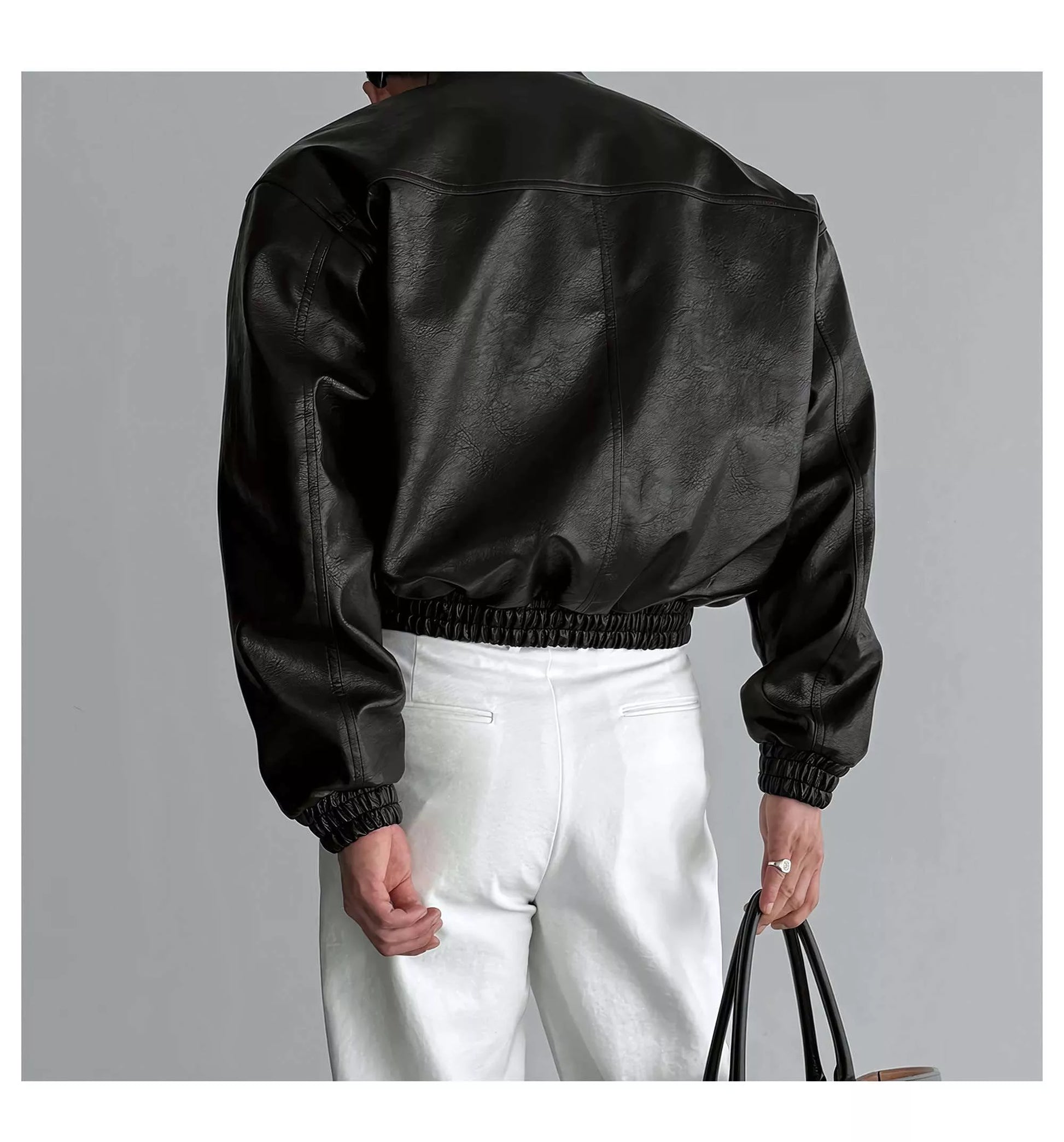 Maverick Stand Collar Leatherette Jacket - Maverick Stand Collar Leatherette Jacket Alex Shogun Men's Clothes