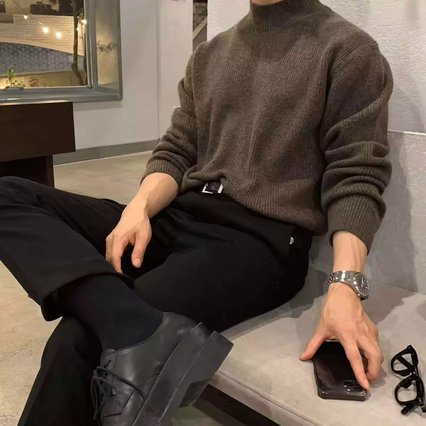 Modern Minimalist Sweater - Stay Cozy This Winter with Men's Stand Collar Sweater High-Quality Alex Shogun Men's Clothes