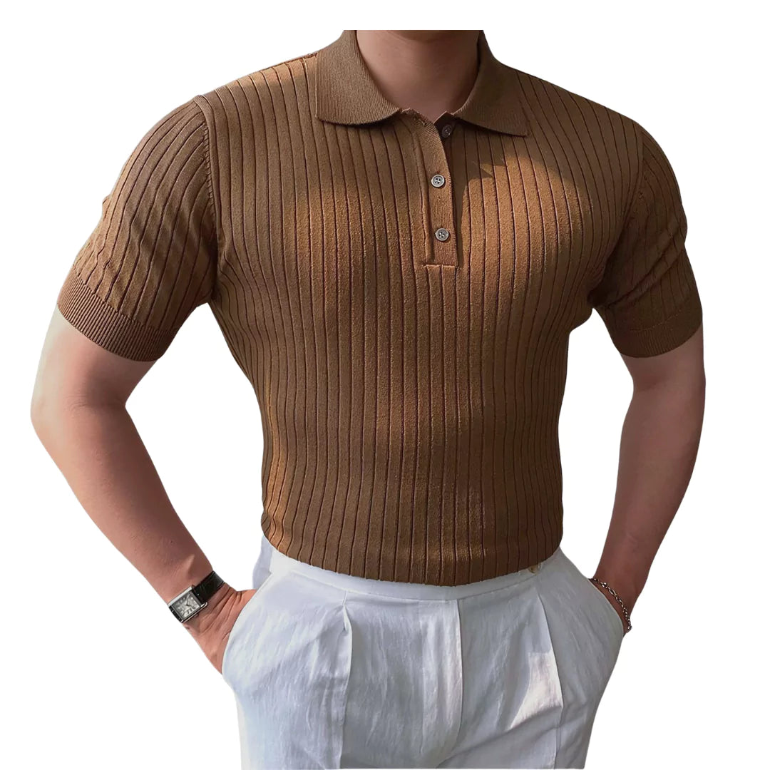 Old World Vintage Knit Polo Shirt - Old World Vintage Knit Polo Shirt Alex Shogun Men's Clothes