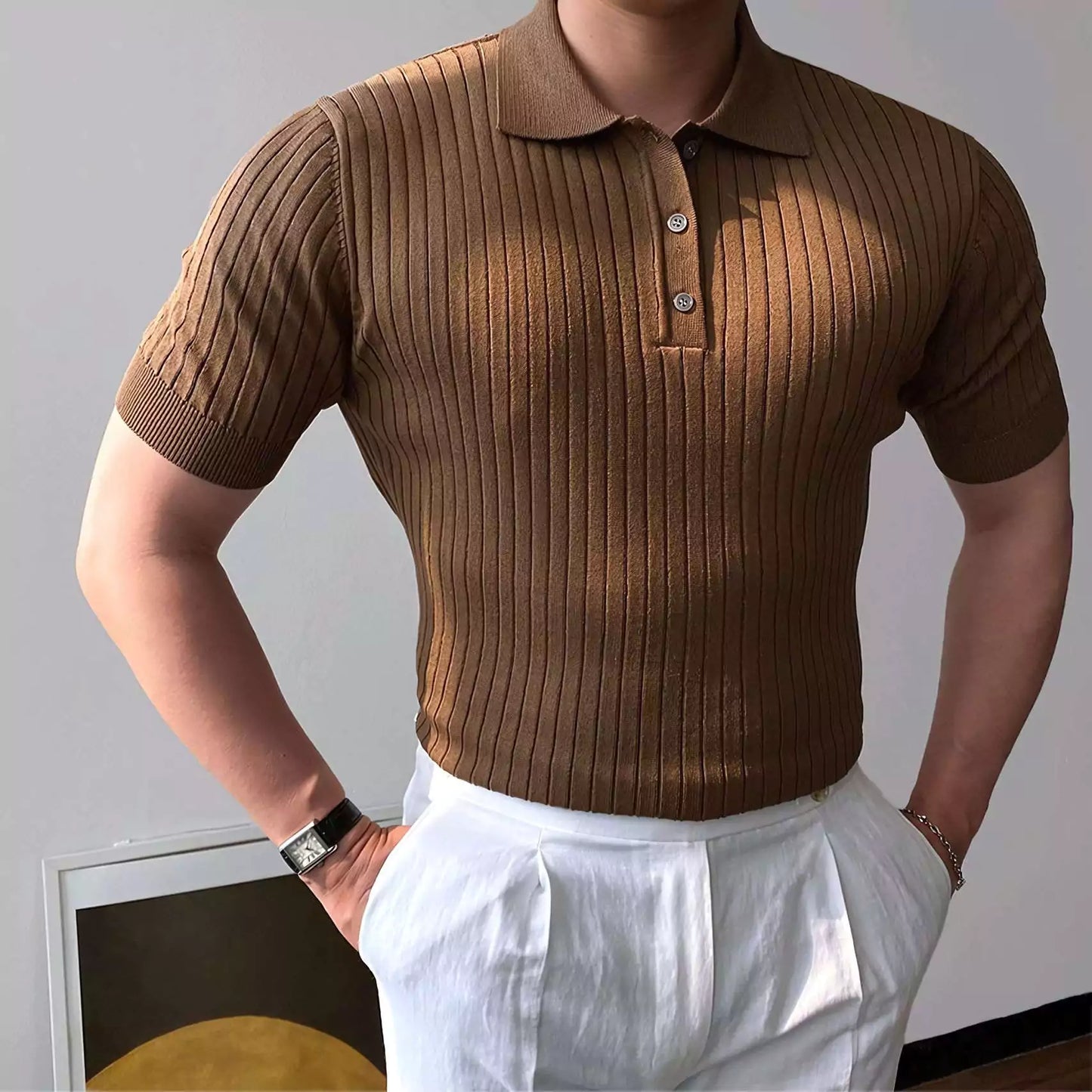 Old World Vintage Knit Polo Shirt - Old World Vintage Knit Polo Shirt Alex Shogun Men's Clothes