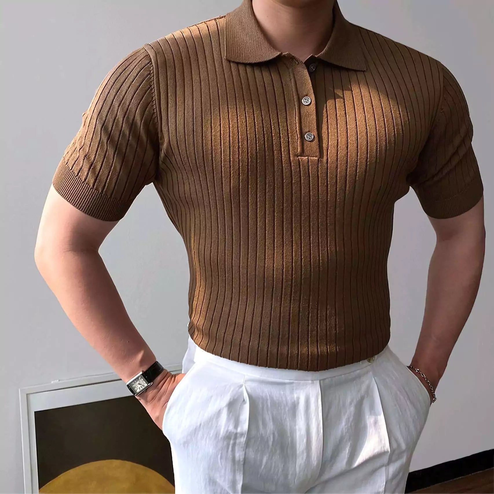 Old World Vintage Knit Polo Shirt - Old World Vintage Knit Polo Shirt Alex Shogun Men's Clothes