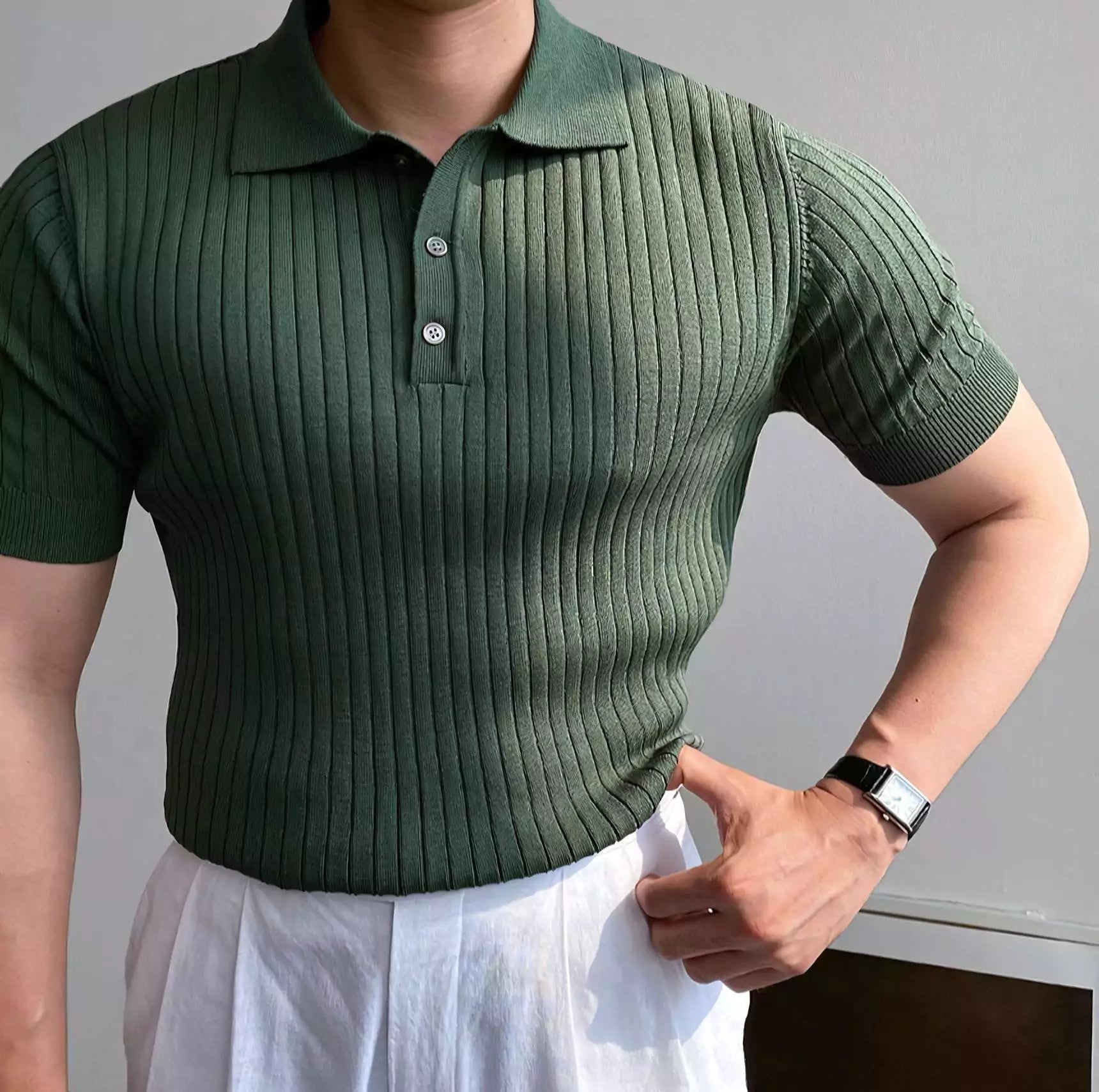 Old World Vintage Knit Polo Shirt - Old World Vintage Knit Polo Shirt Alex Shogun Men's Clothes