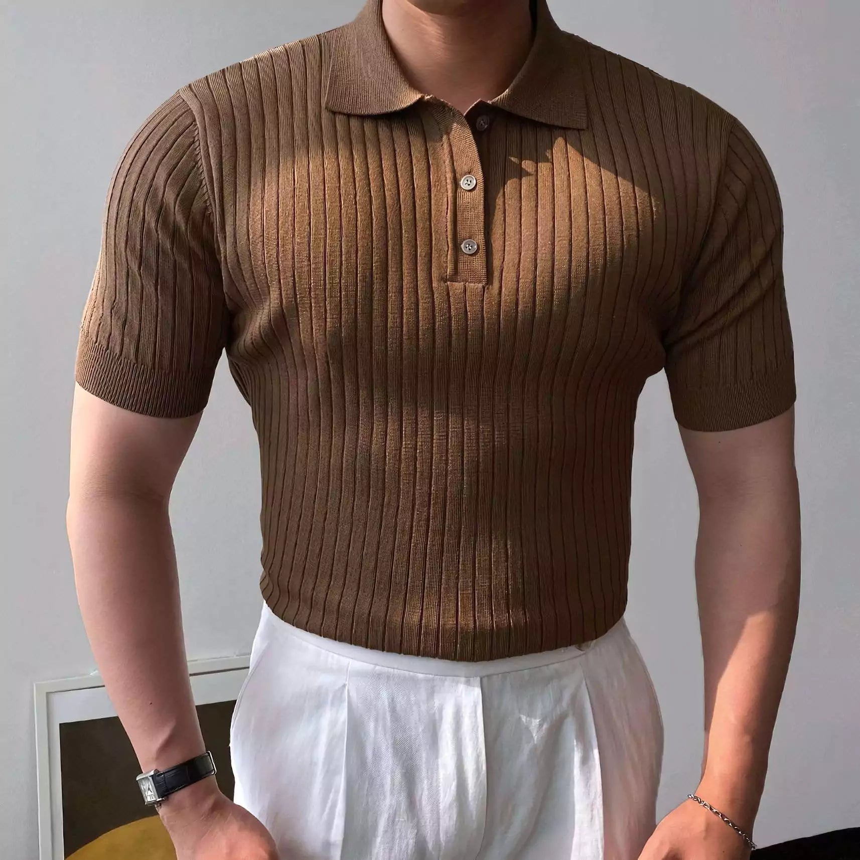 Old World Vintage Knit Polo Shirt - Old World Vintage Knit Polo Shirt Alex Shogun Men's Clothes