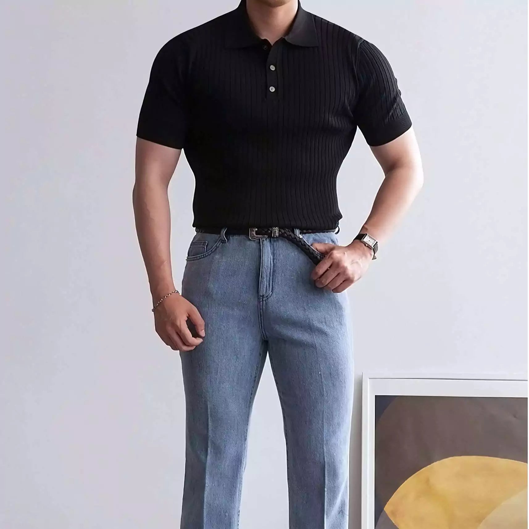 Old World Vintage Knit Polo Shirt - Old World Vintage Knit Polo Shirt Alex Shogun Men's Clothes