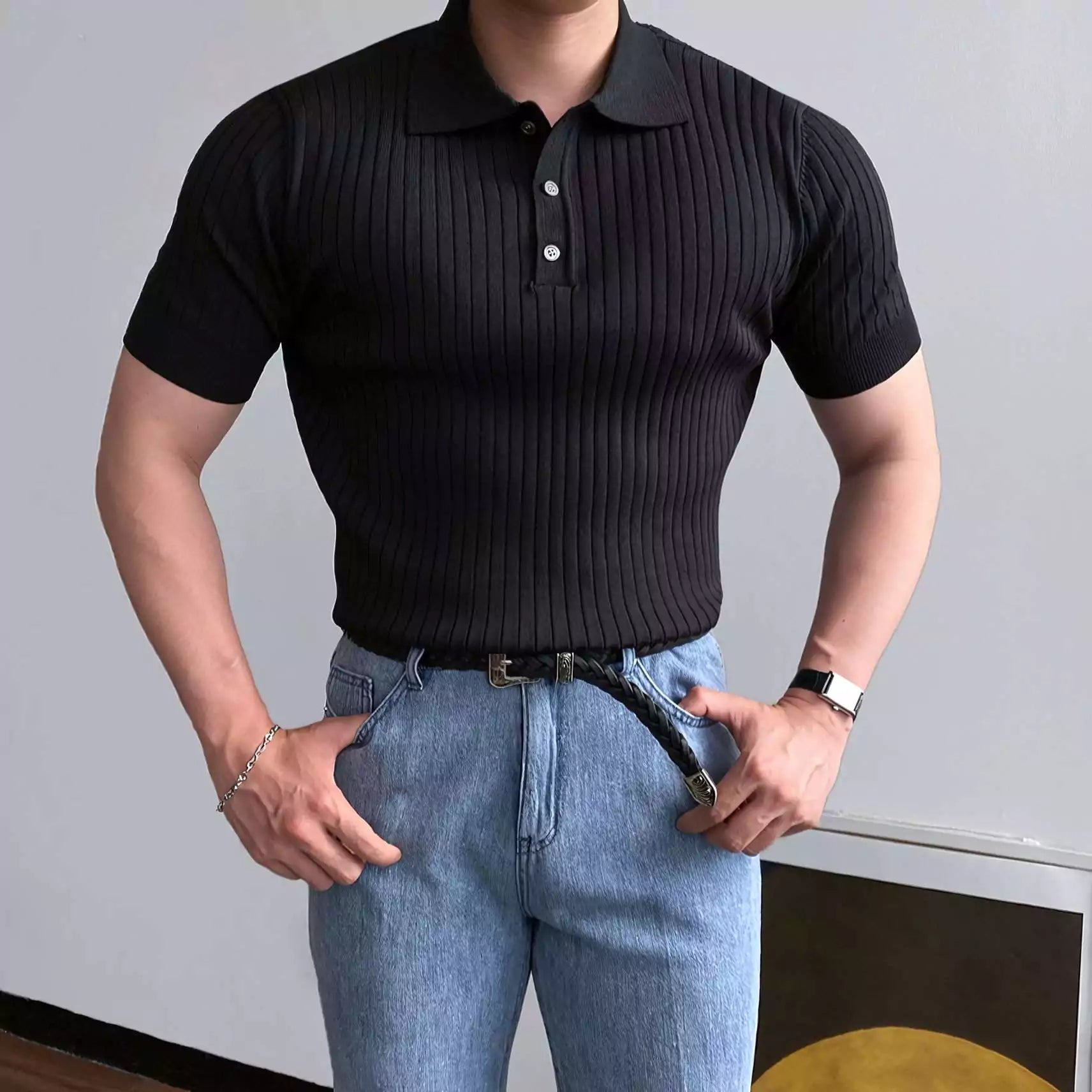 Old World Vintage Knit Polo Shirt - Old World Vintage Knit Polo Shirt Alex Shogun Men's Clothes