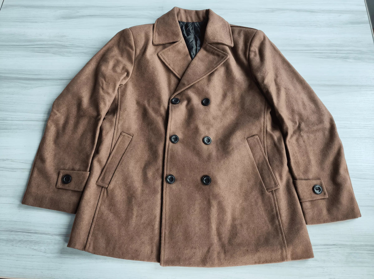 Wool Blend Pea Coat – Double-Breasted Coat