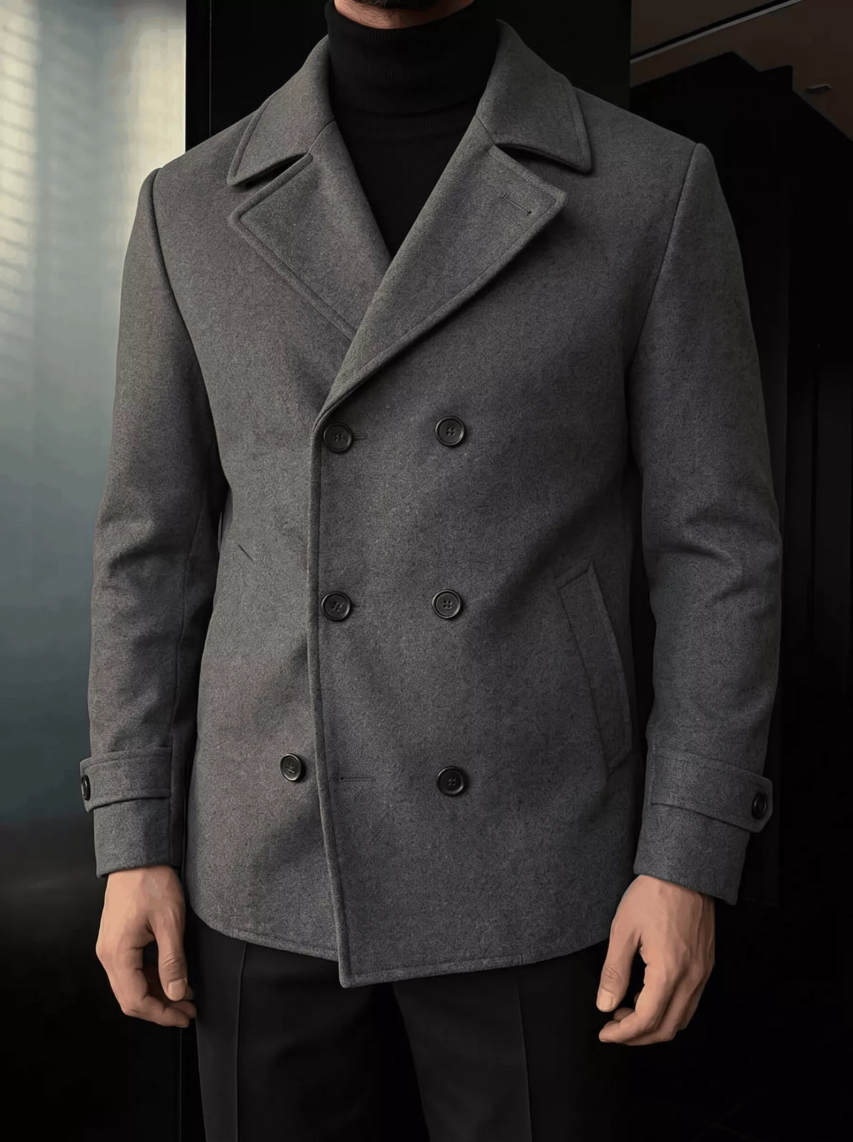 Wool Blend Pea Coat – Double-Breasted Coat