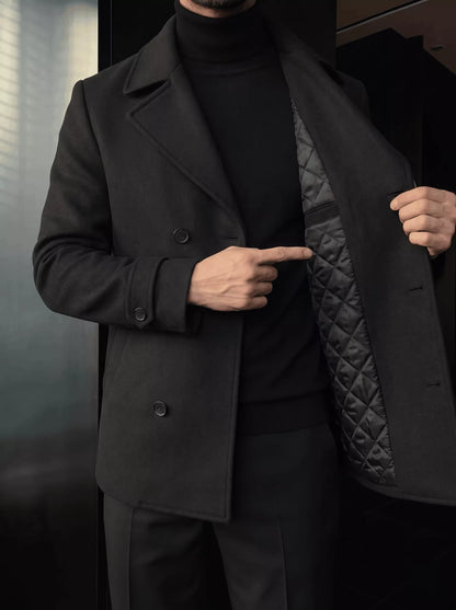 Wool Blend Pea Coat – Double-Breasted Coat