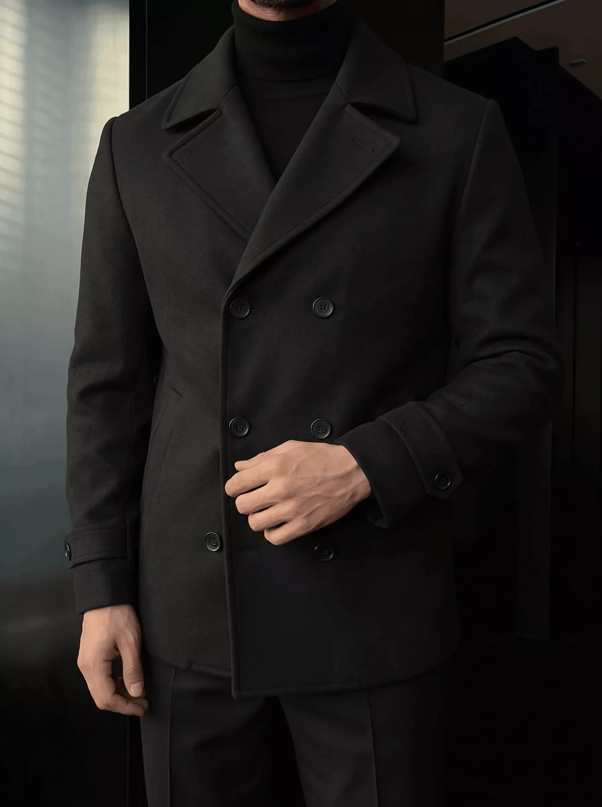 Wool Blend Pea Coat – Double-Breasted Coat
