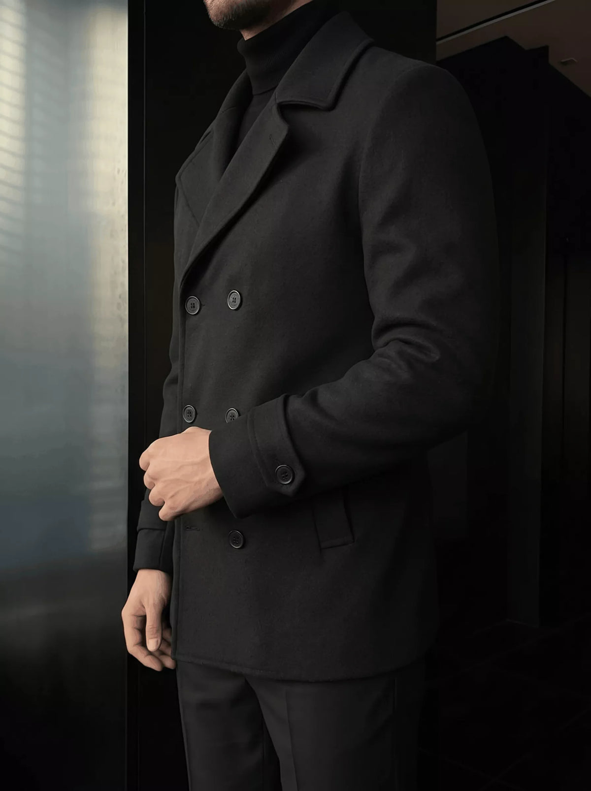 Wool Blend Pea Coat – Double-Breasted Coat