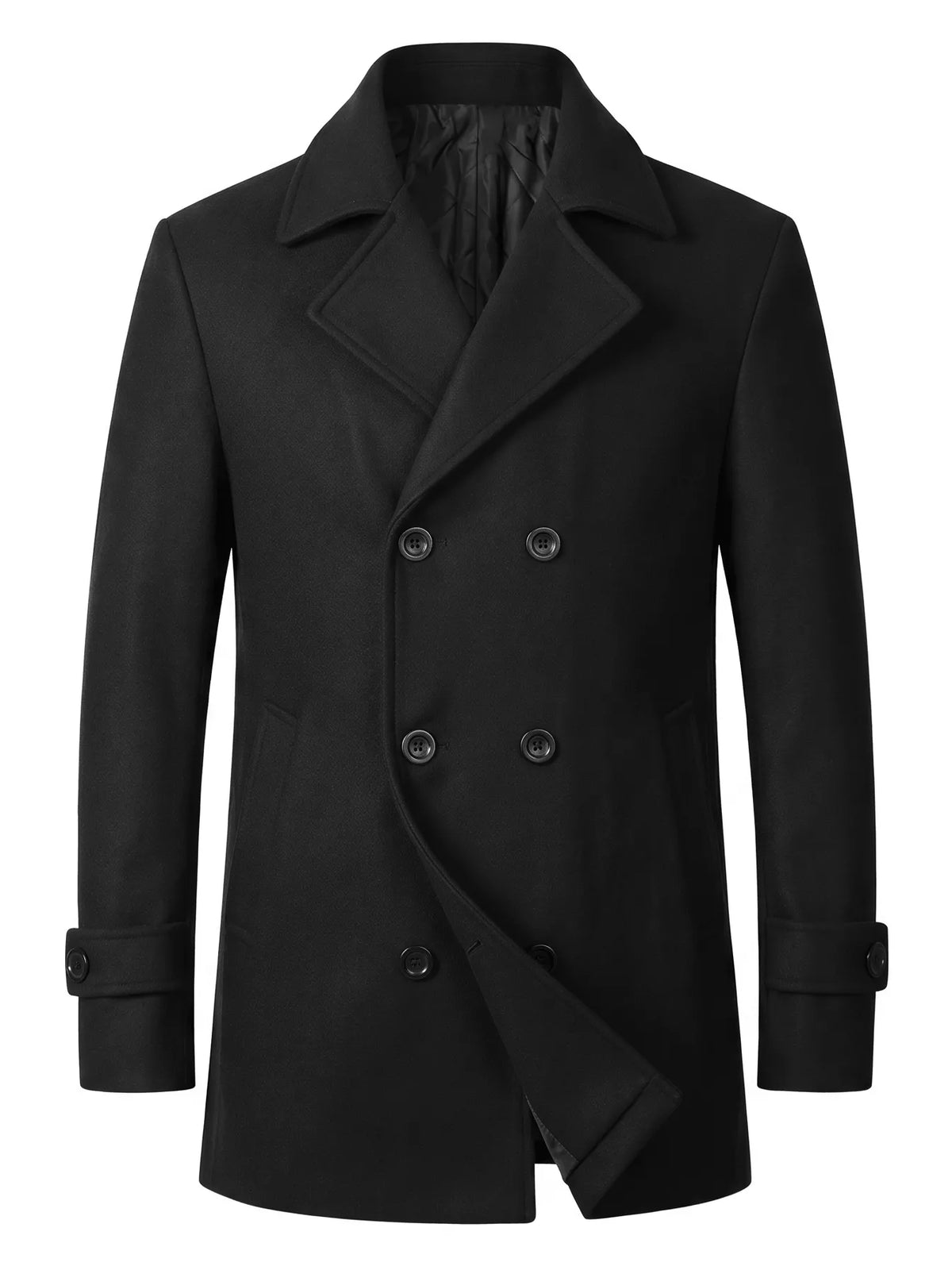 Wool Blend Pea Coat – Double-Breasted Coat