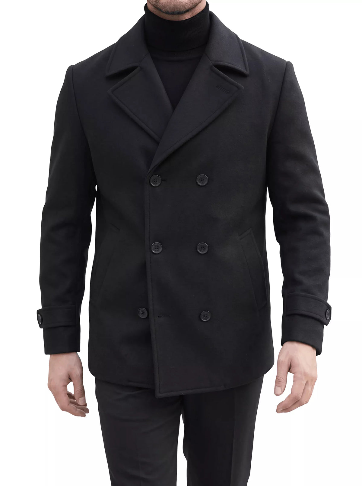 Wool Blend Pea Coat – Double-Breasted Coat