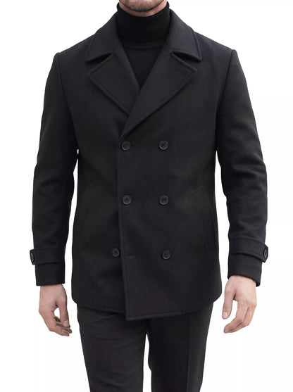 Wool Blend Pea Coat – Double-Breasted Coat