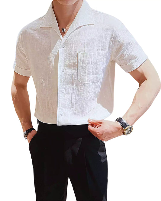 The Riviera Arc-Collar Short-Sleeve Shirt - The Riviera Arc-Collar Short-Sleeve Shirt | Mens Linen Button Up Alex Shogun Men's Clothes
