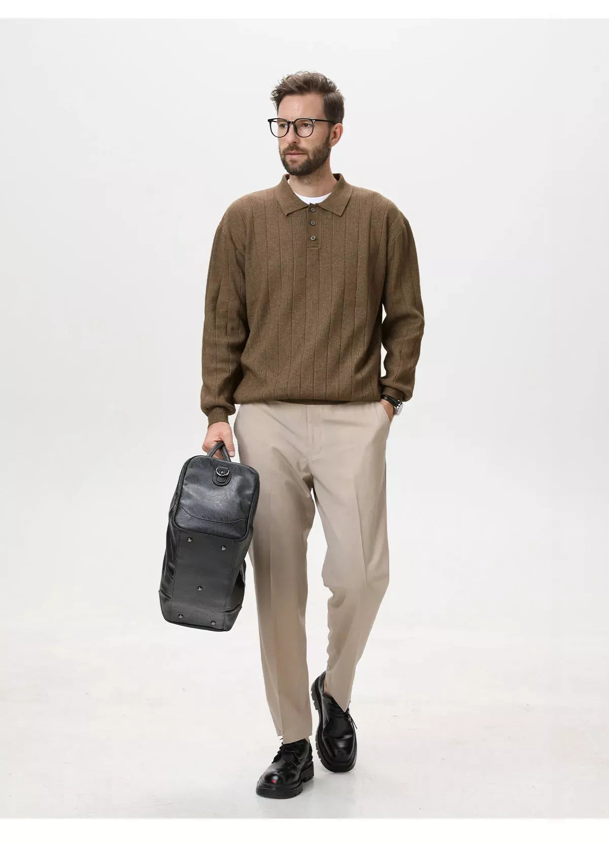 Polo Collar Sweater Vertical Ribbed - Polo Collar Sweater Vertical Ribbed Alex Shogun Men's Clothes