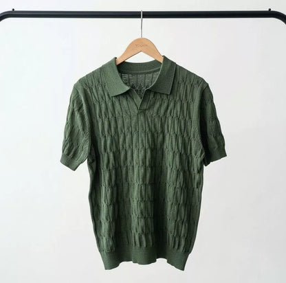 Knitted Jacquard Polo Shirt - Knitted Jacquard Polo Shirt Alex Shogun Men's Clothes