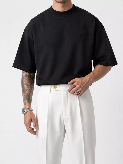 Heavyweight Oversized Mock-Neck T-Shirt - Men's Heavyweight Mock Neck T-Shirt | Dark Aesthetic | Alex Shogun Alex Shogun Men's Clothes