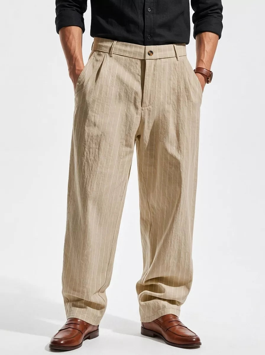 The Linear Pinstripe Trousers - Men's Pinstripe Linen Trousers | Wide leg Minimalist | Alex Shogun Alex Shogun Men's Clothes