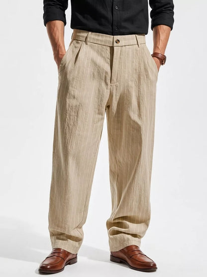 The Linear Pinstripe Trousers - Men's Pinstripe Linen Trousers | Wide leg Minimalist | Alex Shogun Alex Shogun Men's Clothes