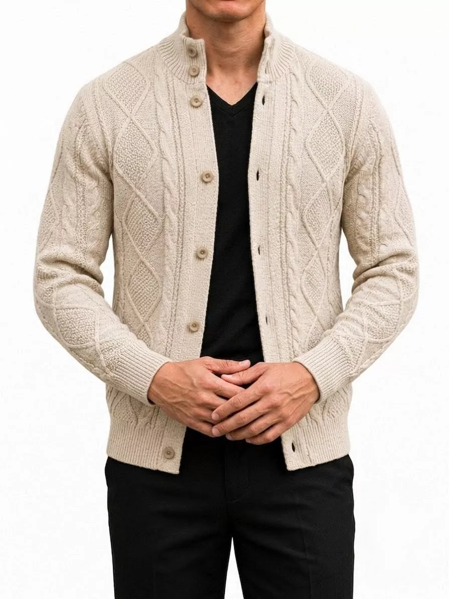 The Balmoral Knit Cardigan - Men's Cable Knit Stand Collar Cardigan | Elegant | Alex Shogun Alex Shogun Men's Clothes