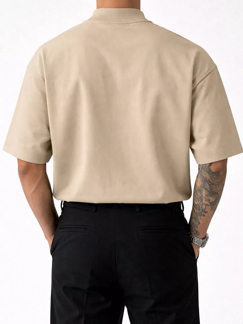 Heavyweight Oversized Mock-Neck T-Shirt - Men's Heavyweight Mock Neck T-Shirt | Dark Aesthetic | Alex Shogun Alex Shogun Men's Clothes