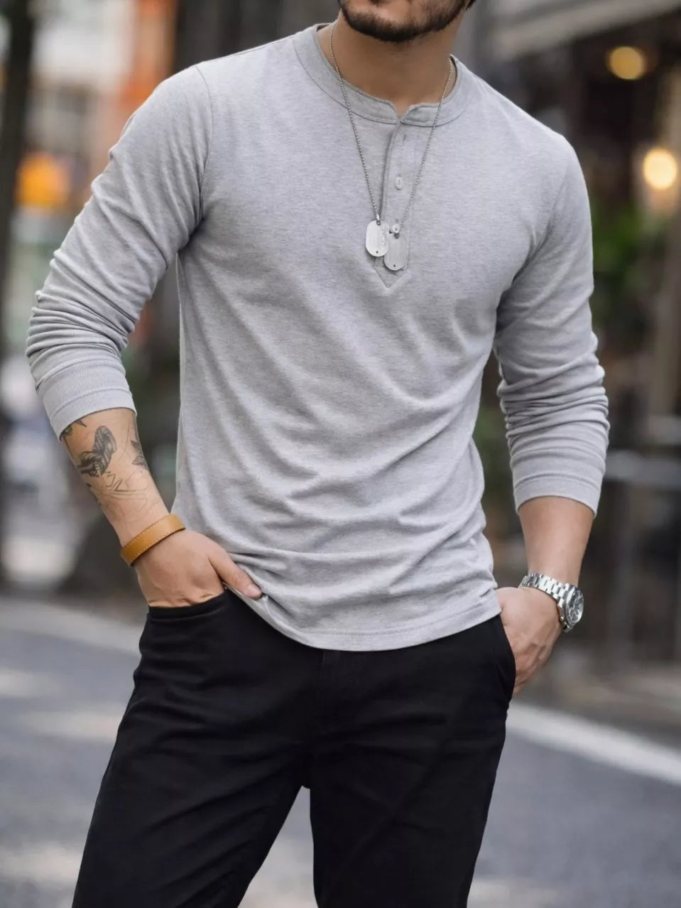 Henley Long-Sleeve Tee - Henley Long-Sleeve Tee Alex Shogun Men's Clothes