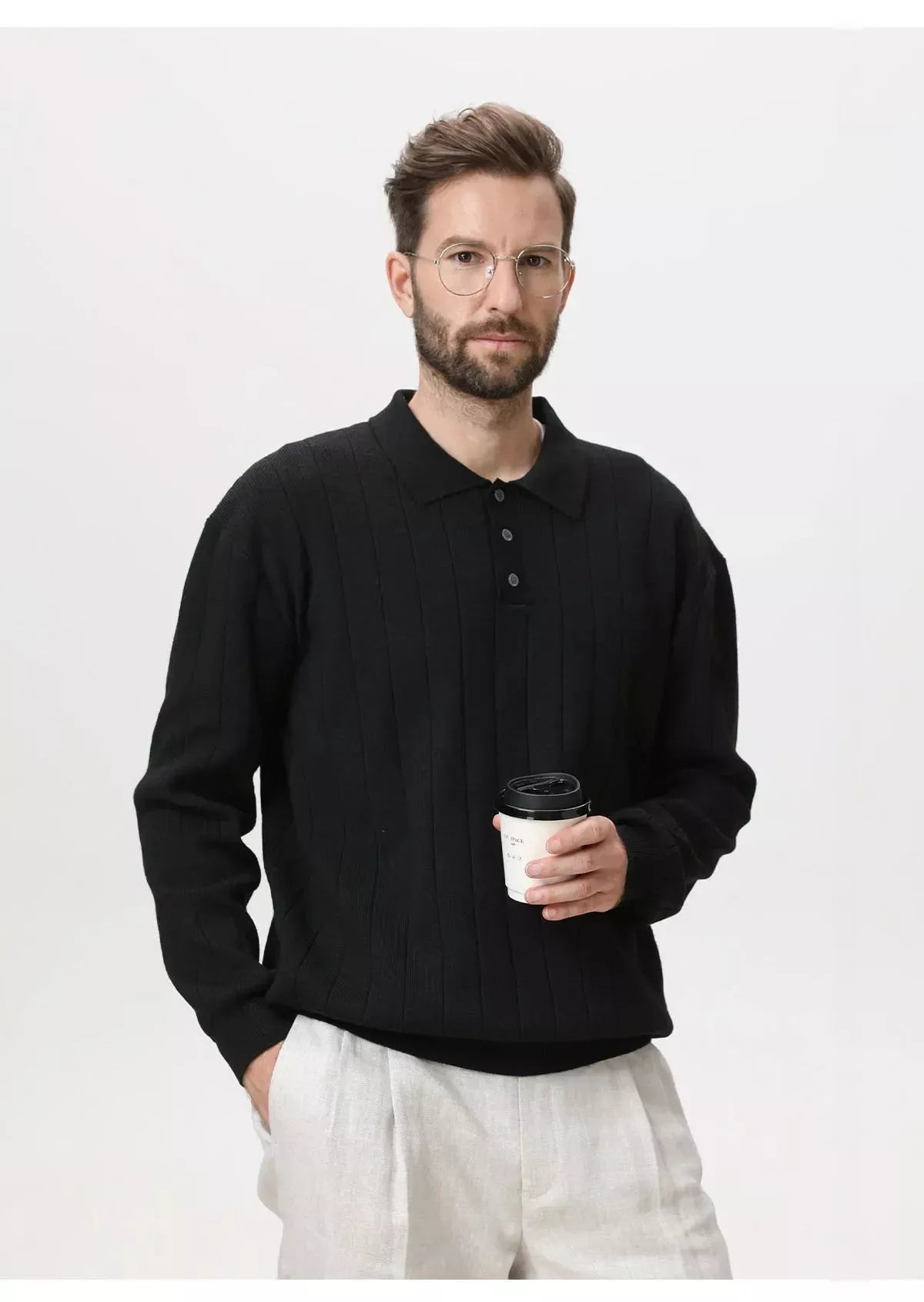 Polo Collar Sweater Vertical Ribbed - Polo Collar Sweater Vertical Ribbed Alex Shogun Men's Clothes