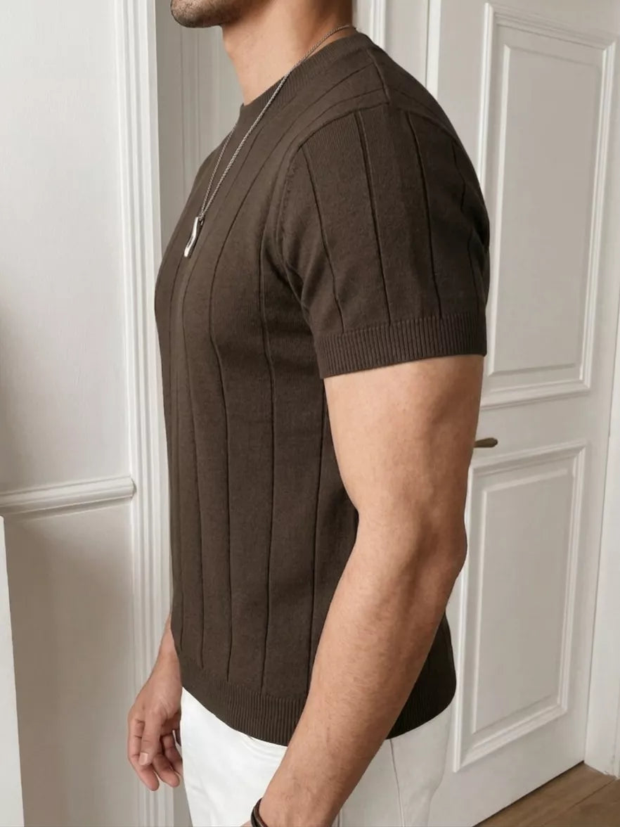 Vertical Rib Knit Tee — Red Whine | Coffee | White