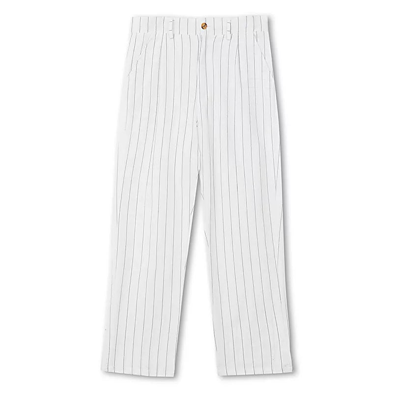 The Linear Pinstripe Trousers - Men's Pinstripe Linen Trousers | Wide leg Minimalist | Alex Shogun Alex Shogun Men's Clothes