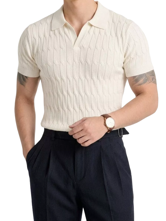 Knitted Jacquard Polo Shirt - Knitted Jacquard Polo Shirt Alex Shogun Men's Clothes