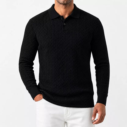 The Herringbone Long-Sleeve Knit Polo - Herringbone Knit Polo —  | Long Sleeve | AlexShogun.store Alex Shogun Men's Clothes