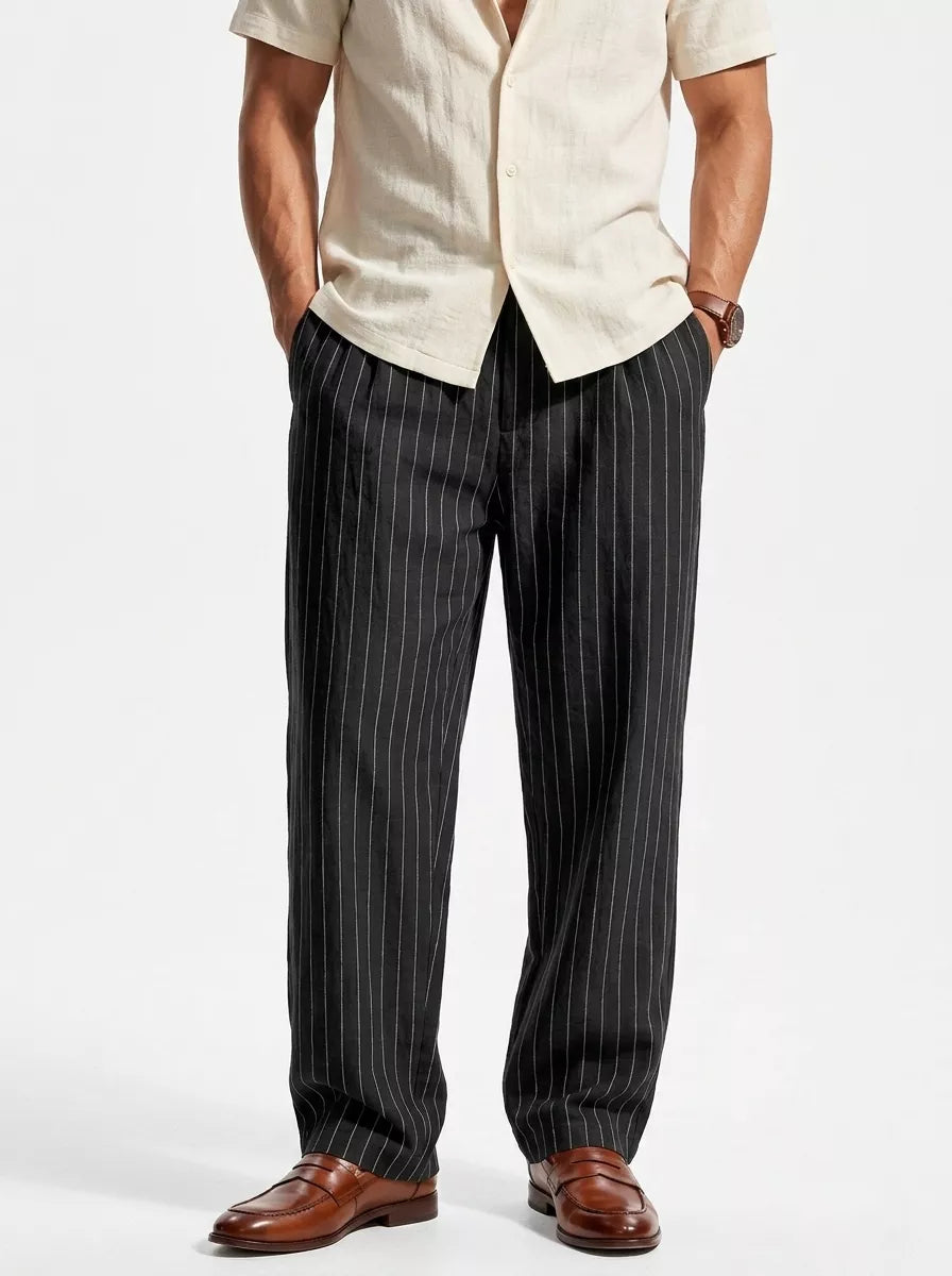 The Linear Pinstripe Trousers - Men's Pinstripe Linen Trousers | Wide leg Minimalist | Alex Shogun Alex Shogun Men's Clothes