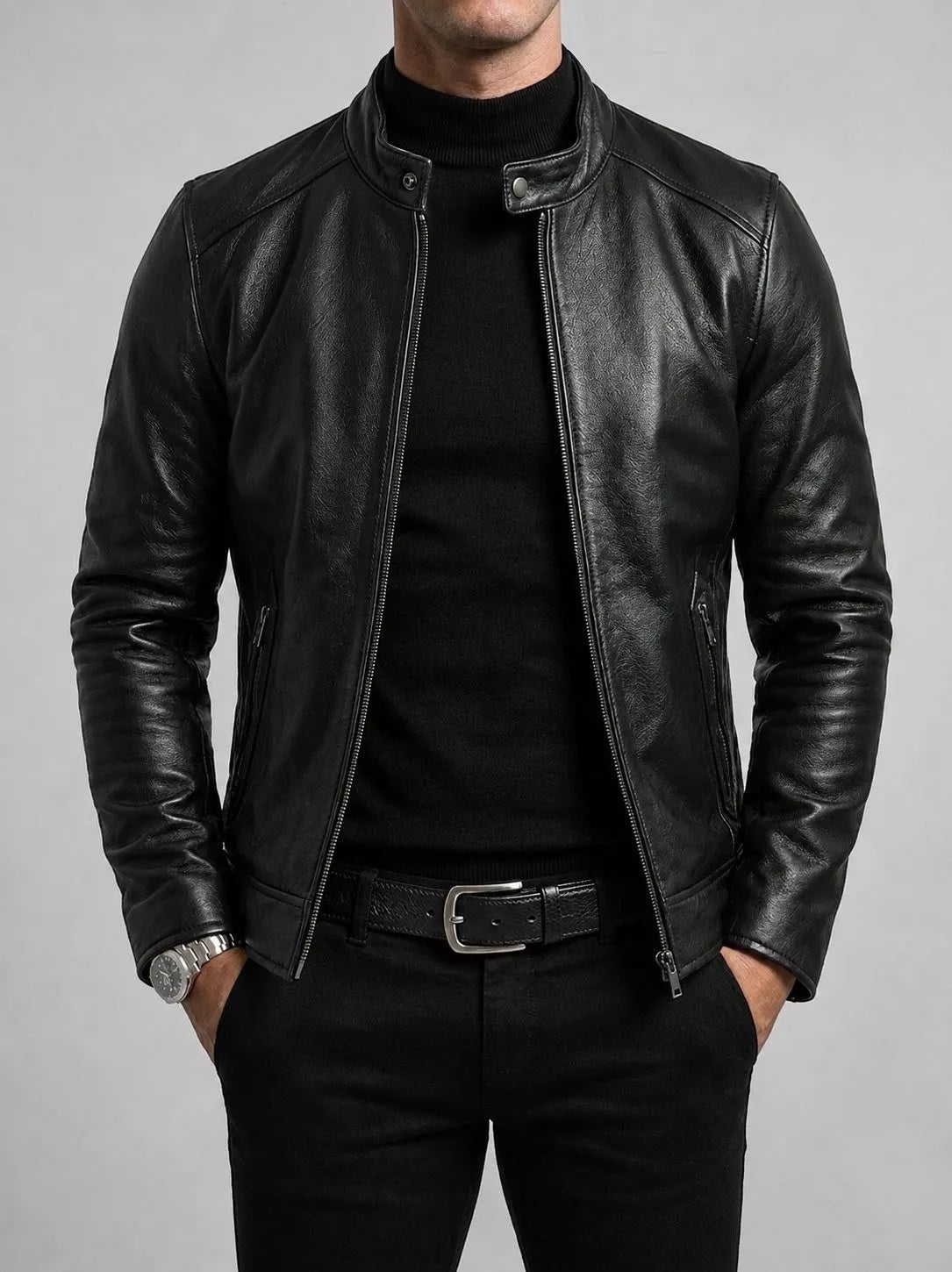 The Enforcer Leather Jacket — Cowhide Moto Jacket - Alex Shogun Men's Clothes