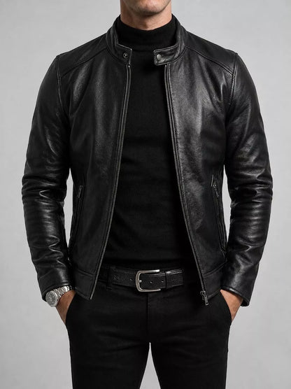 The Enforcer Leather Jacket — Cowhide Moto Jacket - Alex Shogun Men's Clothes