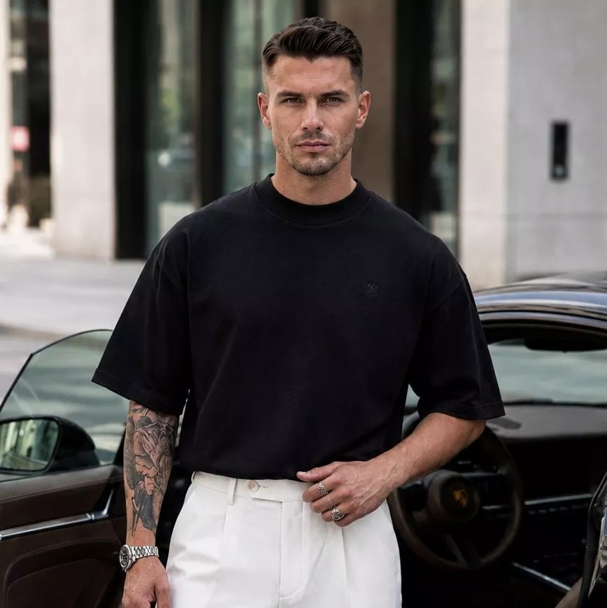 Heavyweight Oversized Mock-Neck T-Shirt - Men's Heavyweight Mock Neck T-Shirt | Dark Aesthetic | Alex Shogun Alex Shogun Men's Clothes