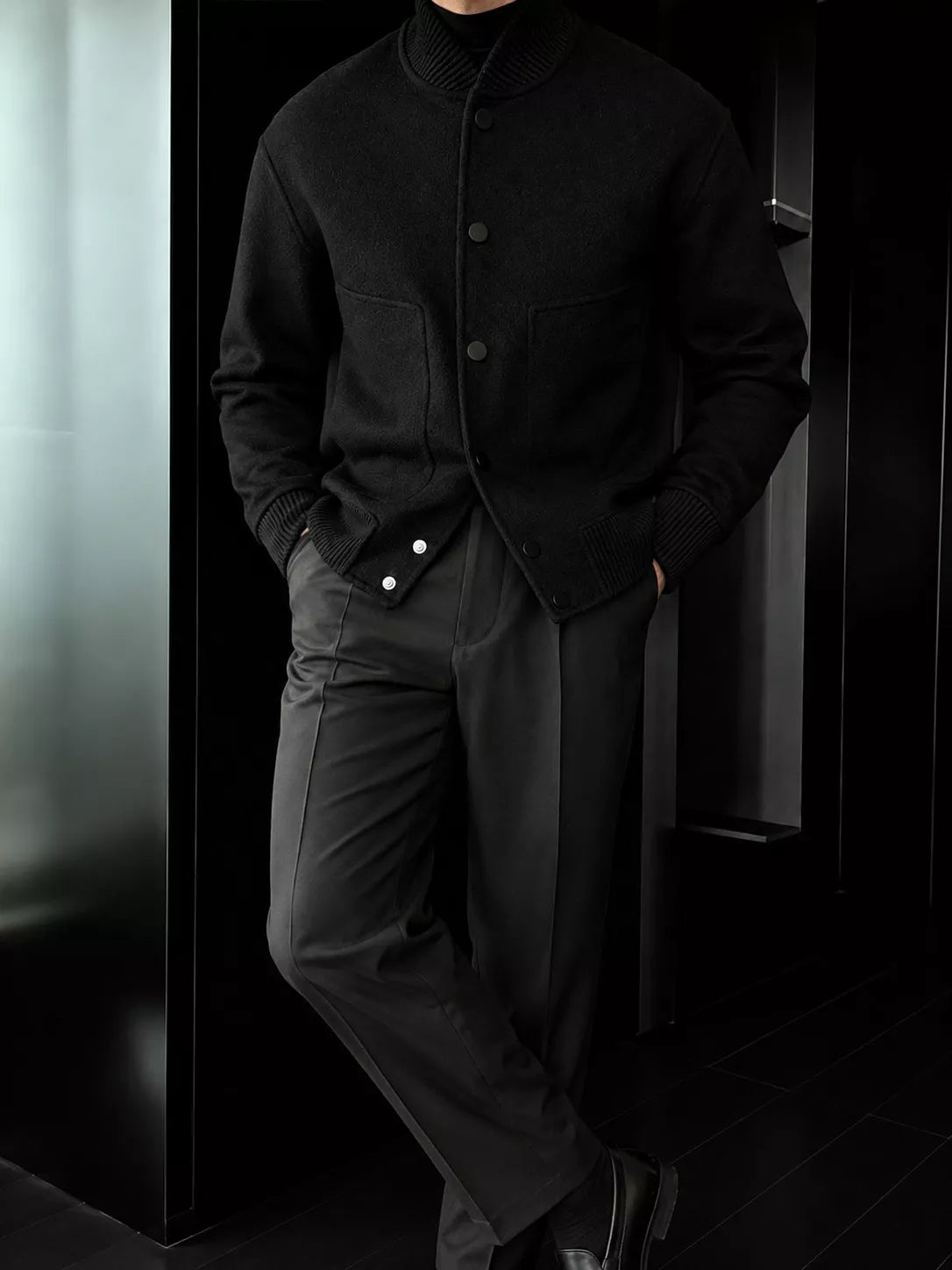 Men's Wool Blend Bomber Jacket | Ribbed Collar - Alex Shogun Men's Clothes
