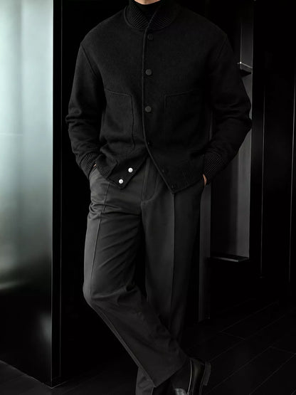 Men's Wool Blend Bomber Jacket | Ribbed Collar - Alex Shogun Men's Clothes
