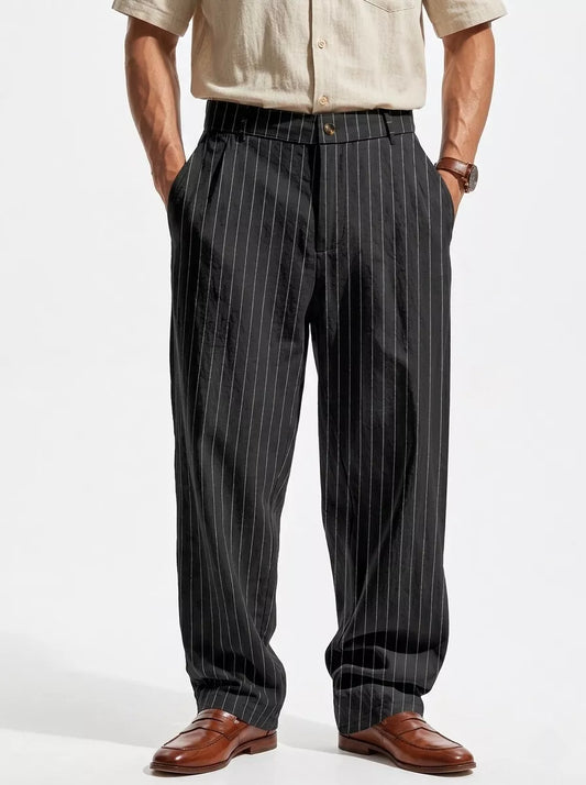 The Linear Pinstripe Trousers - Men's Pinstripe Linen Trousers | Wide leg Minimalist | Alex Shogun Alex Shogun Men's Clothes