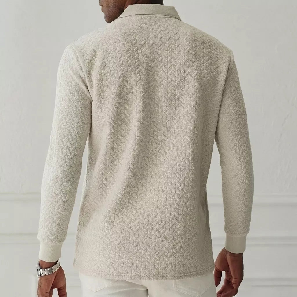The Herringbone Long-Sleeve Knit Polo - Herringbone Knit Polo —  | Long Sleeve | AlexShogun.store Alex Shogun Men's Clothes